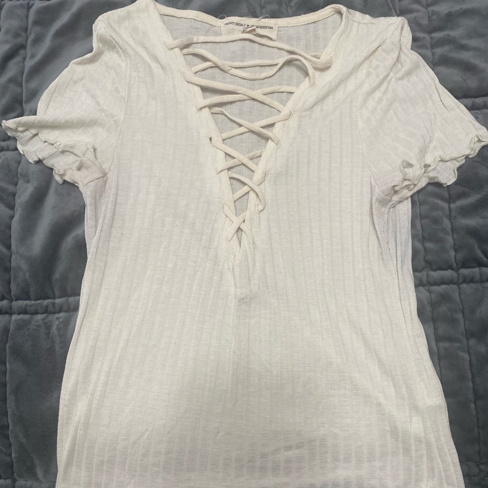 Cream lace up top
